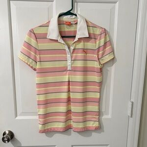Puma Pink and Yellow Striped Polo Shirt